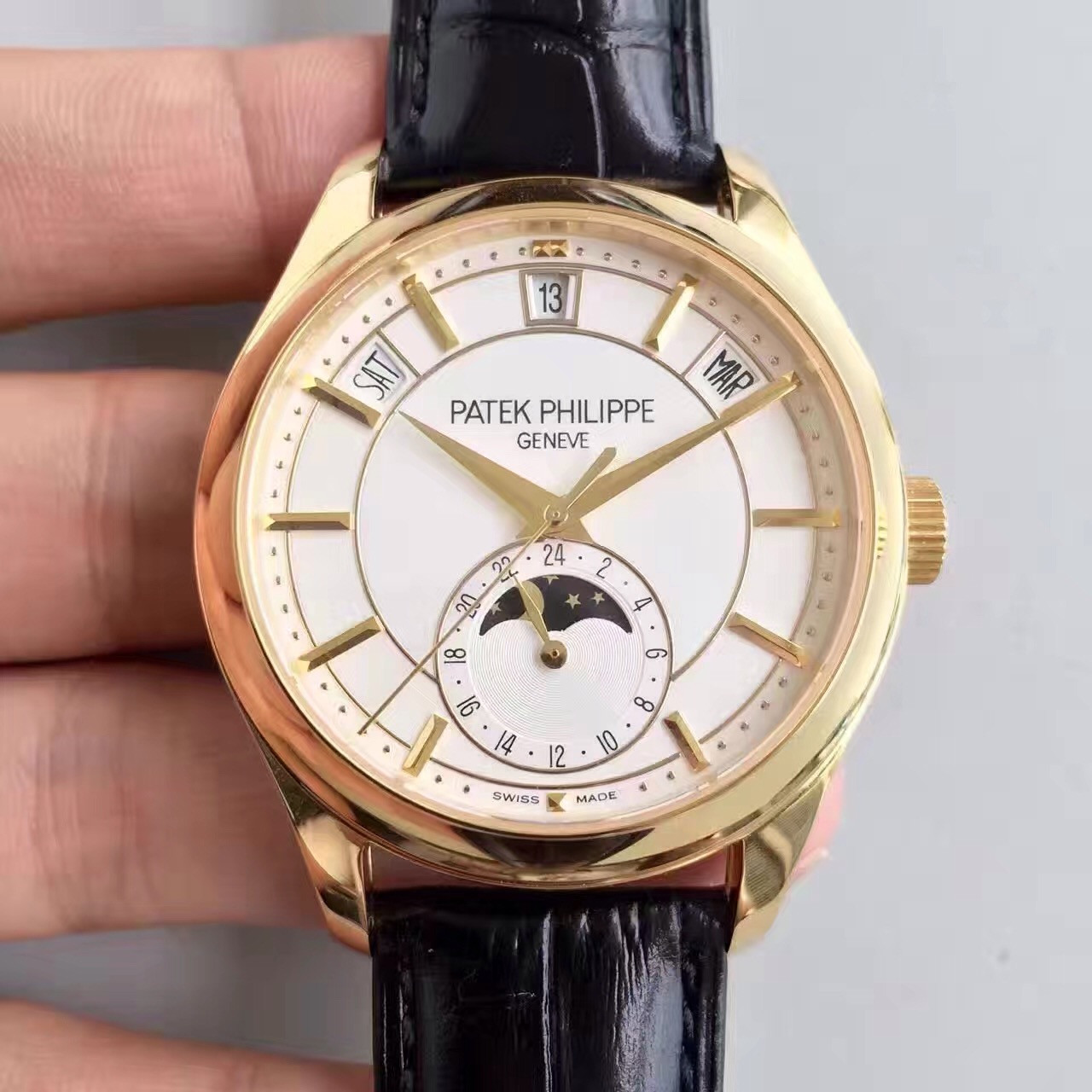 Shop Pat*k Phi1i*pe Annual Calendar 5205G-001 Yellow Gold White Dial Swiss 324SQALU 24H/206