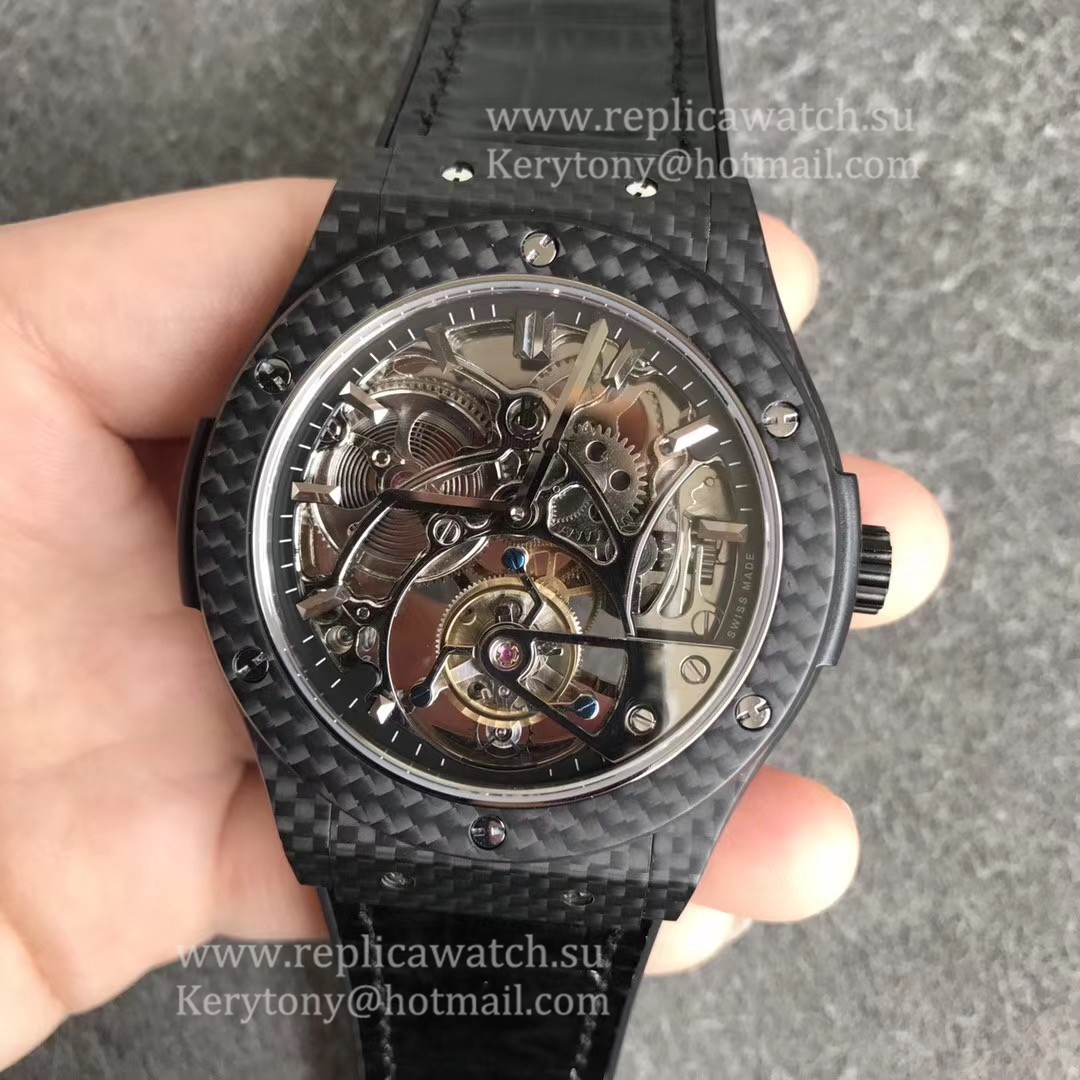 High Quality Hublot Classic Fusion Tourbillon H+F Carbon Fiber Black Dial Tourbillon
