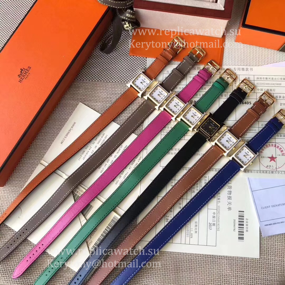 Copy H**me5 Heure H 21mm 2019 Ladies YF Yellow Gold White/Black Dial Quartz (Free Box) Color Orange
