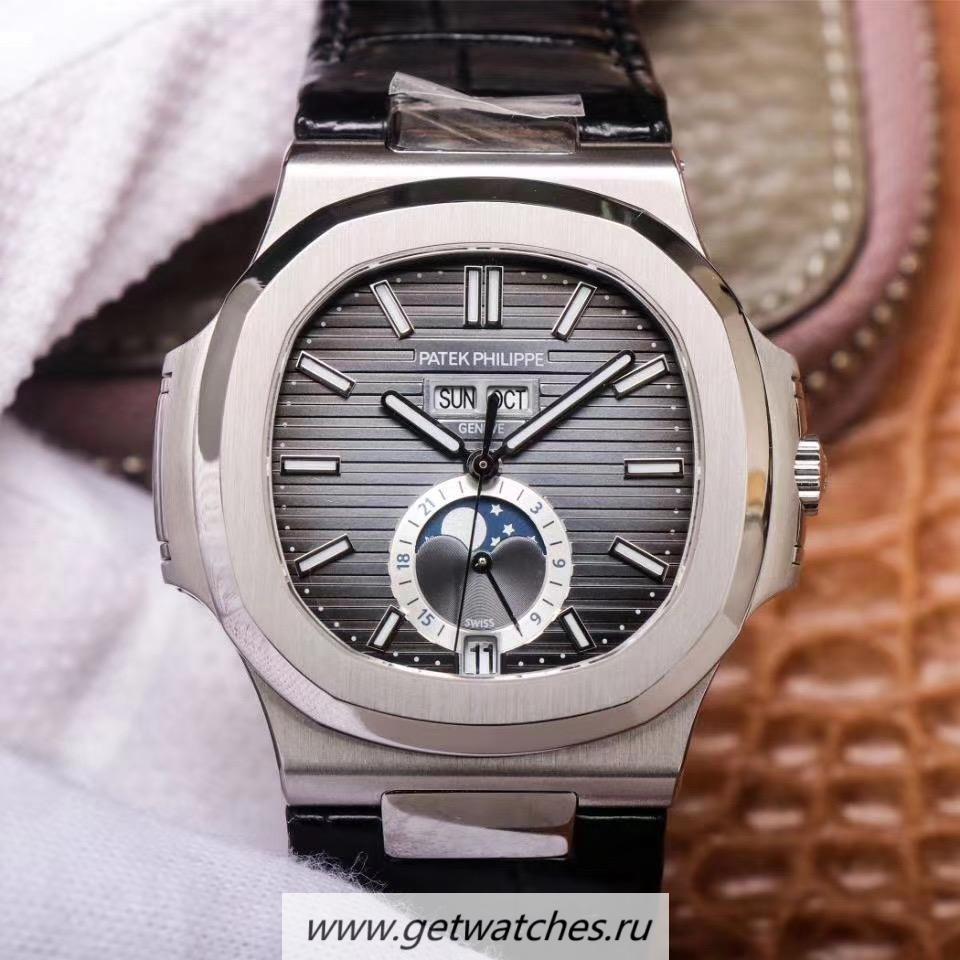 Shop Pat*k Phi1i*pe Nautilus Annual Calendar Moonphase 5726 PF SS Black Dial 324