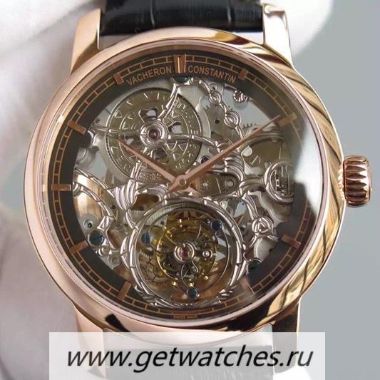 Fake Vacheron C0nstan1n Patrimony Tourbillon Rose Gold Skeleton & Black Dial Tourbillon