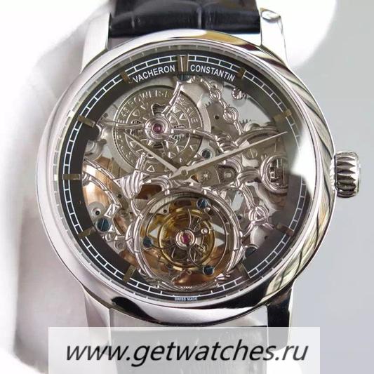 Copy Vacheron C0nstan1n Patrimony Tourbillon SS Skeleton & Black Dial Tourbillon