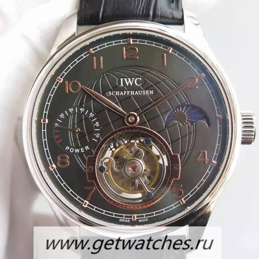 Replica IWC Portuguese Tourbillon Moonphase Power Reserve SS Black Dial Tourbillon