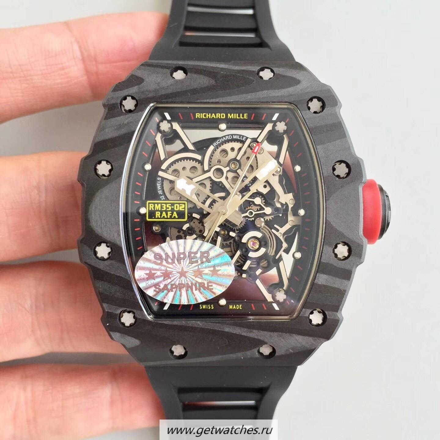 Copy Richard Mille RM35-02 Rafael Nadal KVF Forged Carbon Black Skeleton Dial M8215