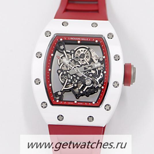 Shop Richard Mille RM55 KVF V3 White Ceramic & Titanium Red Dial Red Rubber Strap M8215