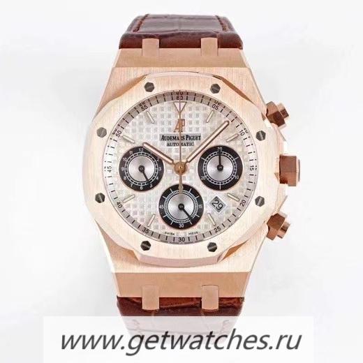 Fake Audemars P1g*et Royal Oak Chrono 26331 BF Rose Gold Silver Dial Brown Strap 7750